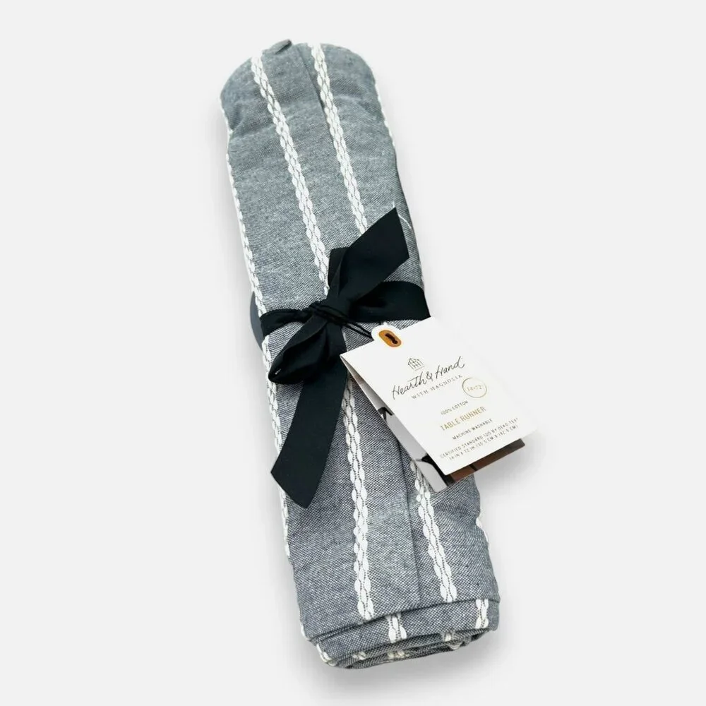 Hearth & Hand Magnolia Dobby Woven Rib Stripe TableRunner 14x72 Faded Blue‎